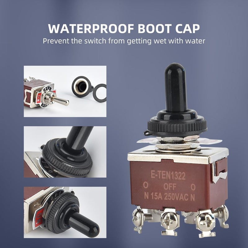cnaodun مفتاح تبديل مقاوم للماء ON-Off-ON 30A 12VDC/15A 250VAC 6 دبابيس 3 وضعيات مفتاح بحري DPDT مع غطاء واقي مقاوم للعوامل الجوية للسيارة أو القارب (عبوة من 4)... - Image 5